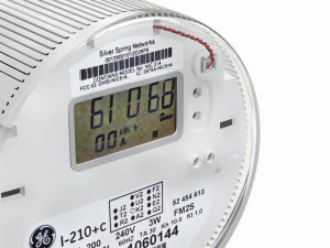 Medidor el&eacute;ctrico exterior ovalado para casa. Modelo 3D