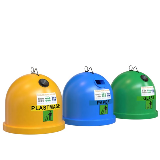Garbage sorting containers colored Plastic 3D Model .c4d .max .obj .3ds .fbx .stl .blend 