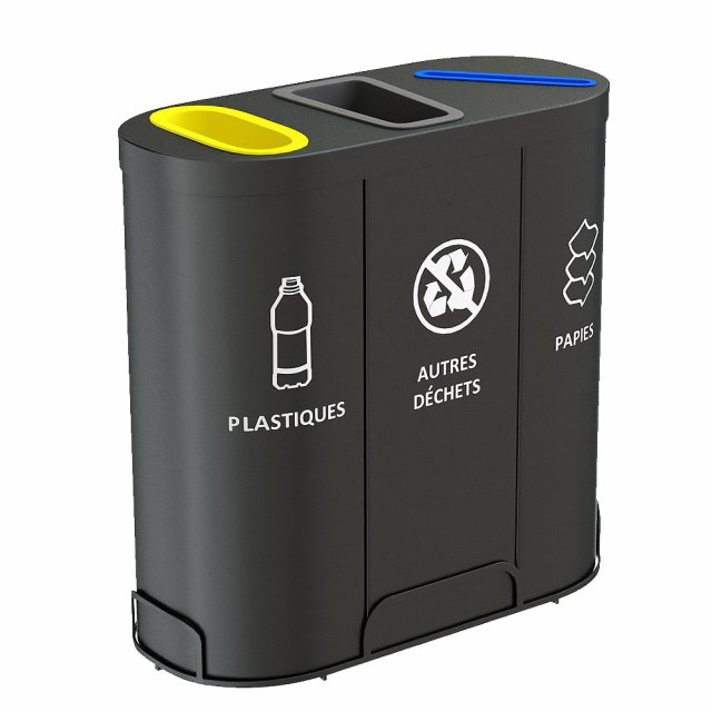 MALMO Office Waste Recycling Bin with 3 Containers 3D Model .c4d .max .obj .3ds .fbx .stl .blend 