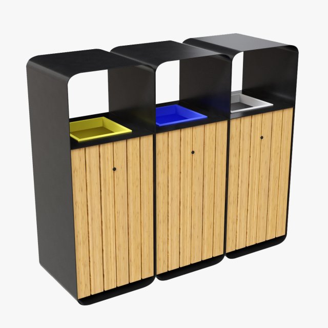 HANKO M Triple-Sort Modular Recycling Bin for Outdoor - Optional Ashtray Modelo 3D .c4d .max .obj .3ds .fbx .stl .blend 
