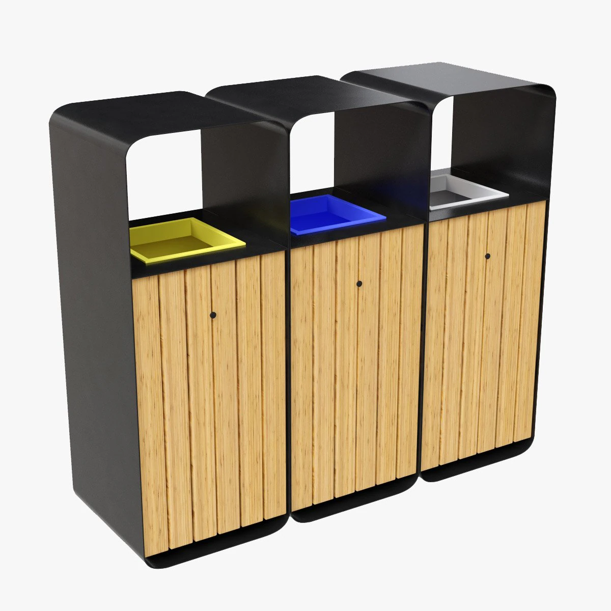 HANKO M Triple-Sort Modular Recycling Bin for Outdoor - Optional Ashtray 3D Model .c4d .max .obj .3ds .fbx .stl .blend 