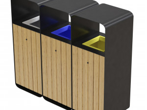 HANKO M Triple-Sort Modular Recycling Bin for Outdoor - Optional Ashtray Modelo 3D