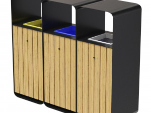 HANKO M Triple-Sort Modular Recycling Bin for Outdoor - Optional Ashtray Modelo 3D