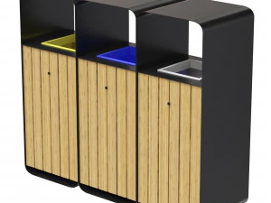 HANKO M Triple-Sort Modular Recycling Bin for Outdoor - Optional Ashtray 3D Model