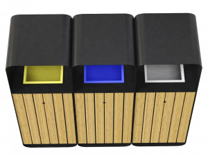 HANKO M Triple-Sort Modular Recycling Bin for Outdoor - Optional Ashtray Modelo 3D