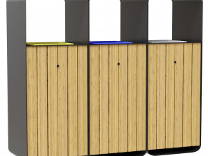 HANKO M Triple-Sort Modular Recycling Bin for Outdoor - Optional Ashtray Modelo 3D
