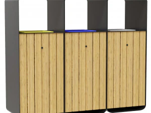 HANKO M Triple-Sort Modular Recycling Bin for Outdoor - Optional Ashtray 3D Model