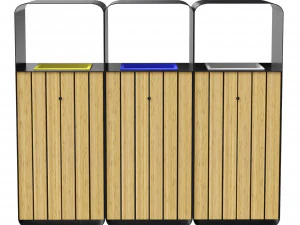 HANKO M Triple-Sort Modular Recycling Bin for Outdoor - Optional Ashtray 3D Model