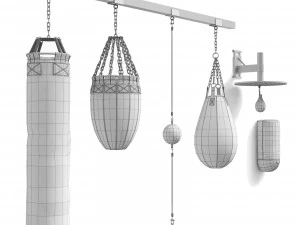 6 sports equipment for boxers gloves set pads punch bag 3D Model