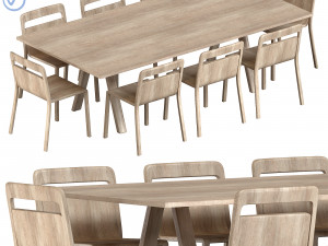Plateau Table Oak Finish and Hollywood Chair Natural Oak 3D Model