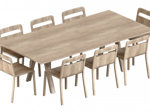 Plateau Table Oak Finish and Hollywood Chair Natural Oak 3D Model