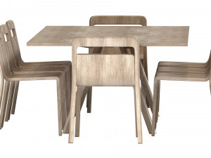 Plateau Table Oak Finish and Hollywood Chair Natural Oak 3D Model