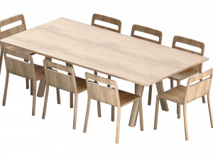 Plateau Table Oak Finish and Hollywood Chair Natural Oak 3D Model