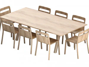 Plateau Table Oak Finish and Hollywood Chair Natural Oak 3D Model