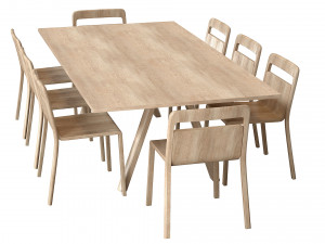 Plateau Table Oak Finish and Hollywood Chair Natural Oak 3D Model