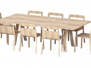 Plateau Table Oak Finish and Hollywood Chair Natural Oak 3D Model