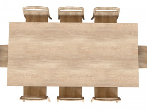 Plateau Table Oak Finish and Hollywood Chair Natural Oak 3D Model