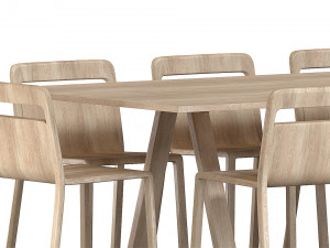 Plateau Table Oak Finish and Hollywood Chair Natural Oak 3D Model