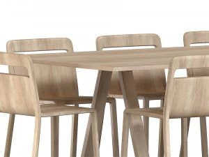 Plateau Table Oak Finish and Hollywood Chair Natural Oak 3D Model