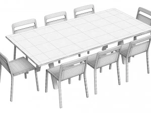 Plateau Table Oak Finish and Hollywood Chair Natural Oak 3D Model