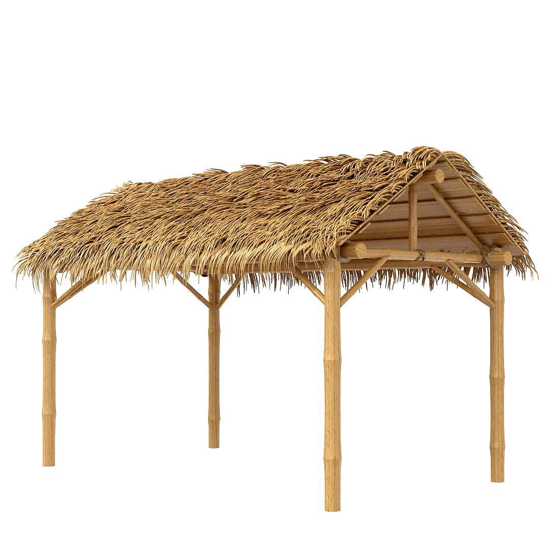 Bamboo shelter beach canopy 4-corner 3D Model .c4d .max .obj .3ds .fbx .stl .blend 