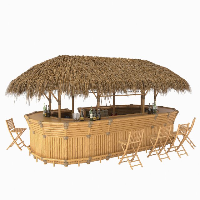 Bamboo tiki bar furniture 3D Model .c4d .max .obj .3ds .fbx .stl .blend 