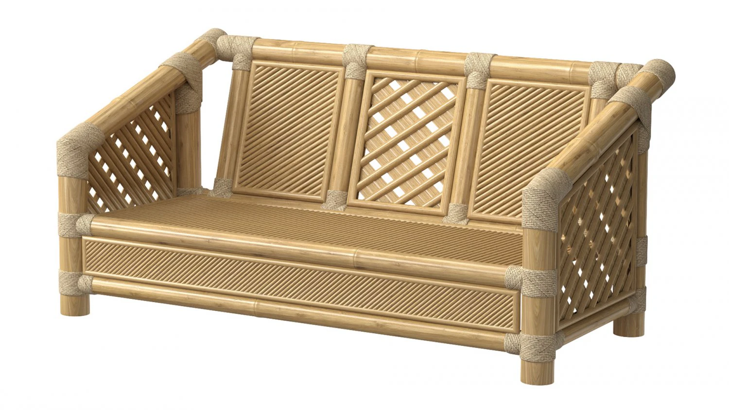 Wooden roped bamboo bench 3D Model .c4d .max .obj .3ds .fbx .stl .blend 