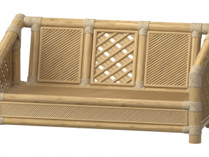 Wooden roped bamboo bench Modelo 3D