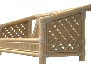 Wooden roped bamboo bench 3D Model