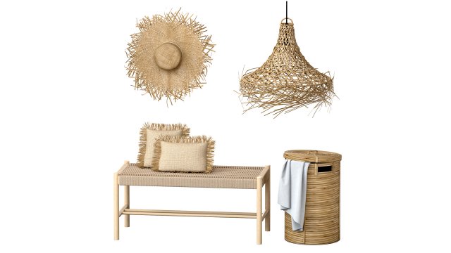 Wicker bamboo decor bathroom set 01 Modèle 3D .c4d .max .obj .3ds .fbx .stl .blend 
