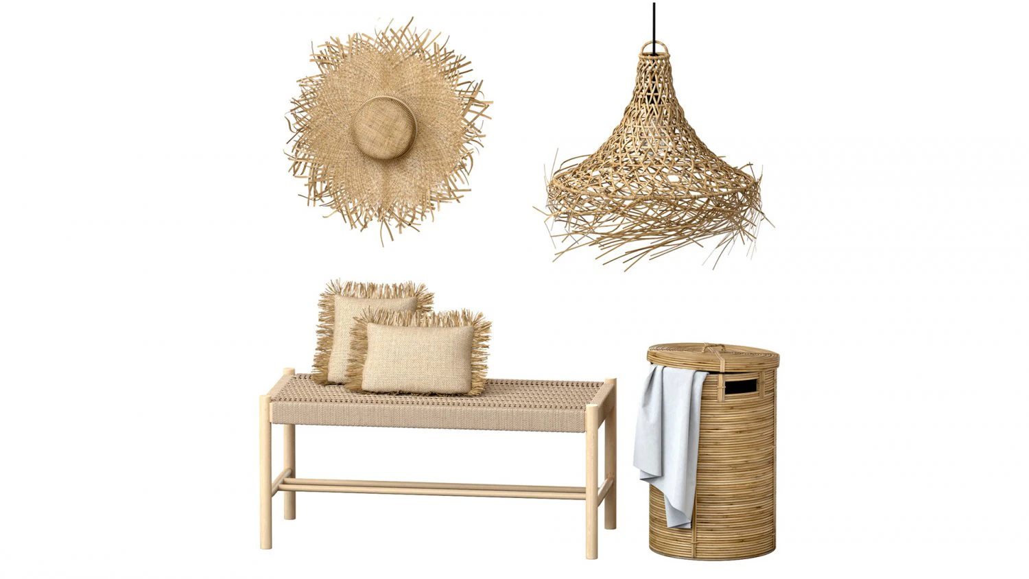 Wicker bamboo decor bathroom set 01 3D Model .c4d .max .obj .3ds .fbx .stl .blend