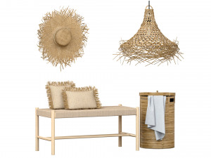 Wicker bamboo decor bathroom set 01 Modèle 3D