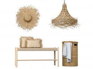 Wicker bamboo decor bathroom set 01 Modèle 3D