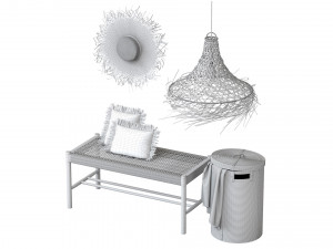 Wicker bamboo decor bathroom set 01 Modèle 3D