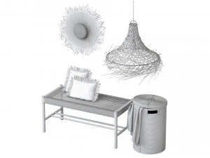 Wicker bamboo decor bathroom set 01 3D Model