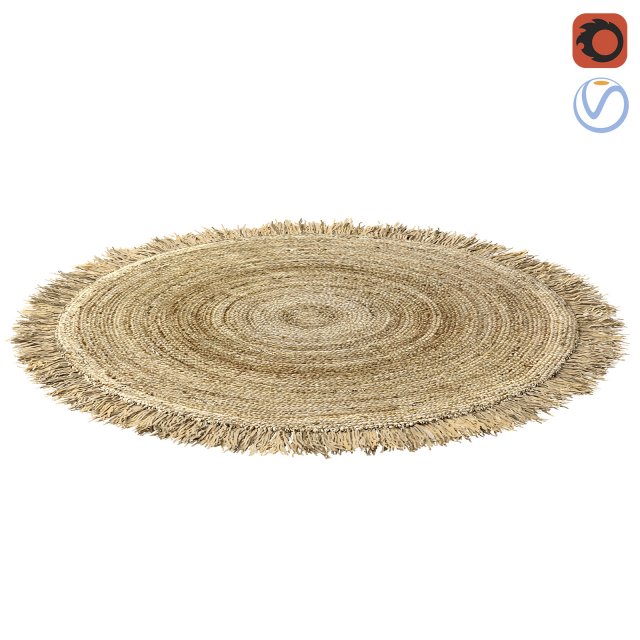Hand Woven Rafia Jute Braided Rug Round Natural 3D Model .c4d .max .obj .3ds .fbx .stl .blend 