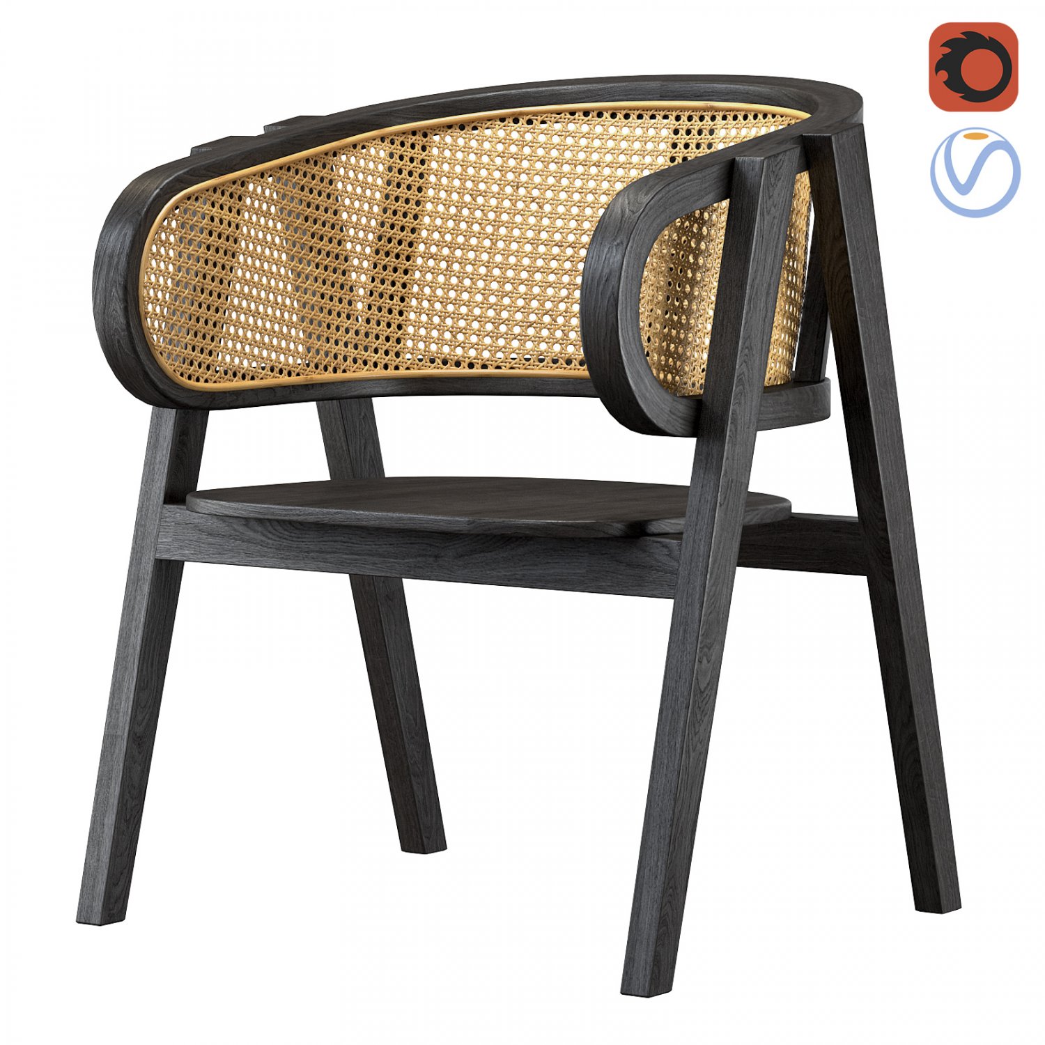 Black Modern wooden rattan chair 3D Model in Stool 3DExport