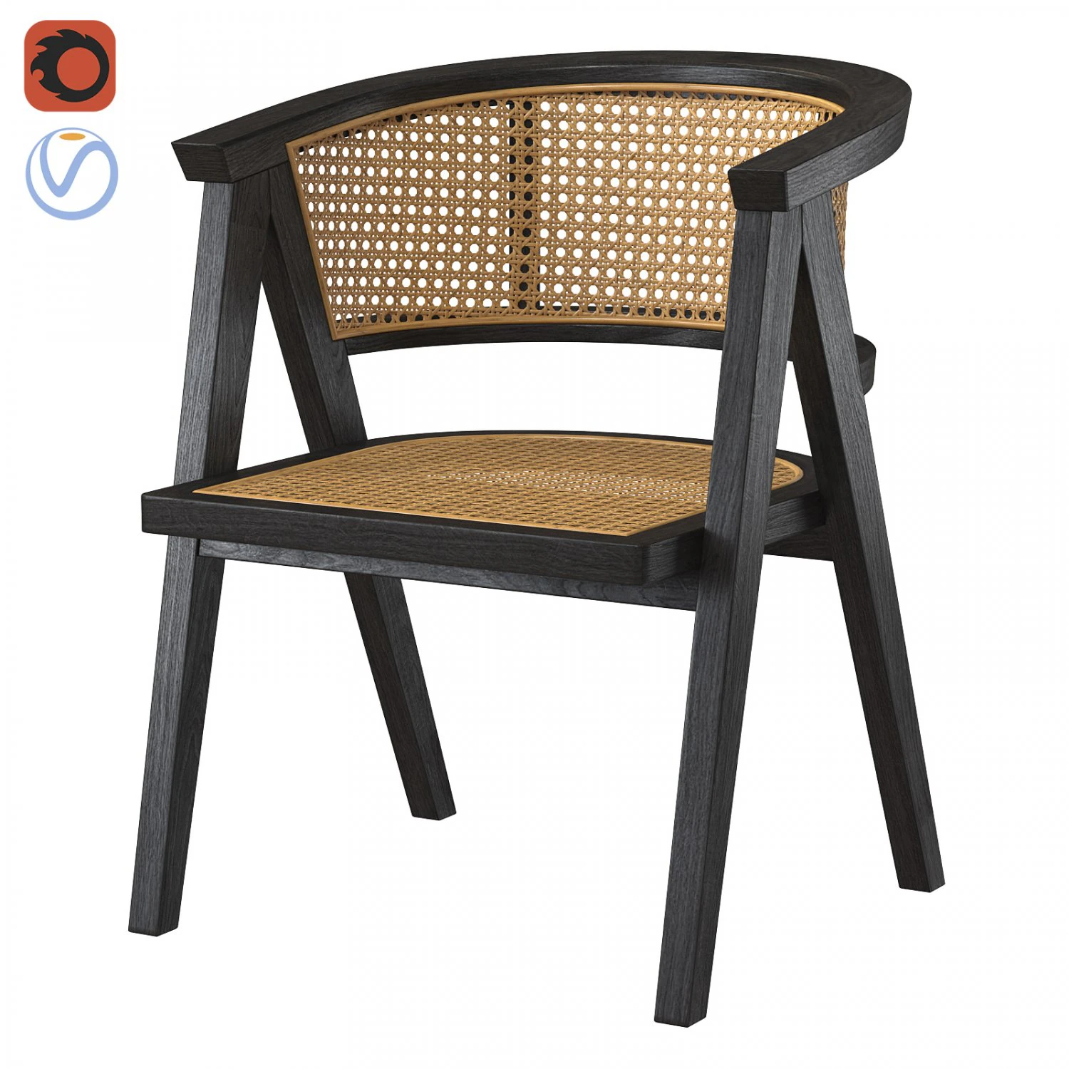 Cadeira de vime de madeira preta com design em forma de A Modelo 3D .c4d .max .obj .3ds .fbx .stl .blend 