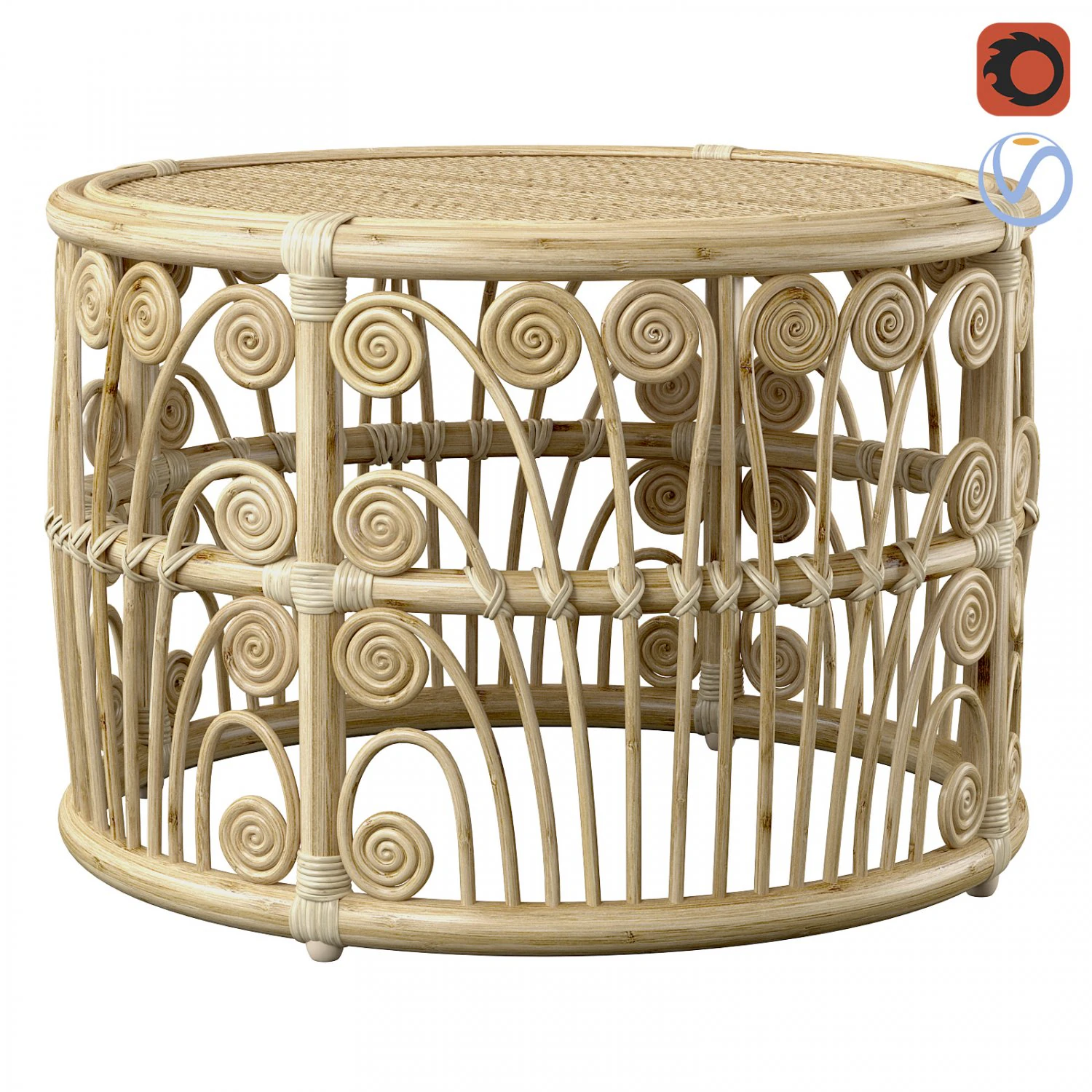 Bamboo Round table with rattan tabletop 3D Model .c4d .max .obj .3ds .fbx .stl .blend