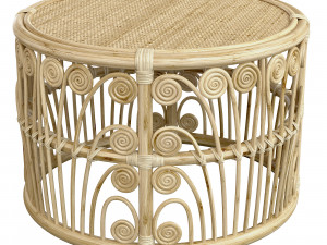 Bamboo Round table with rattan tabletop 3D Model