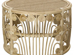 Bamboo Round table with rattan tabletop 3D Model
