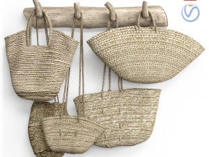 Decora&ccedil;&atilde;o de parede com sacos de vime velhos Modelo 3D