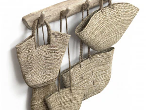 Wall decor set with old wicker bags 3D Model