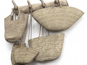 Wall decor set with old wicker bags 3D Model