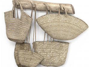 Wall decor set with old wicker bags Modello 3D