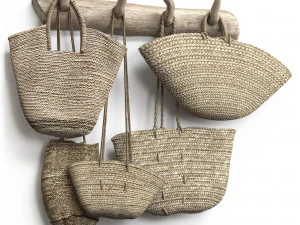 Wall decor set with old wicker bags 3D Model