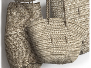 Wall decor set with old wicker bags Modello 3D