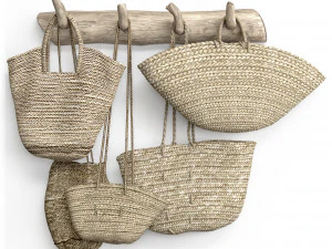 Wall decor set with old wicker bags 3D Model