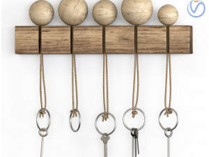 Wall mounted keyholder with wooden key rack Modelo 3D