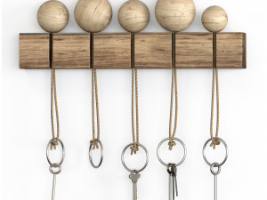Wall mounted keyholder with wooden key rack Model 3D